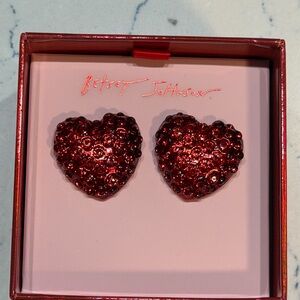 Betsey Johnson Crystal Heart Stud Earrings